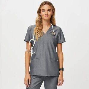 FIGS Technical Collection Short Sleeve Scrub Top-Charcoal Gray-Women Size Medium
